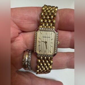 Daniel Mink vintage gold plated Womens Bracelet Watch ruby and zircon Accents